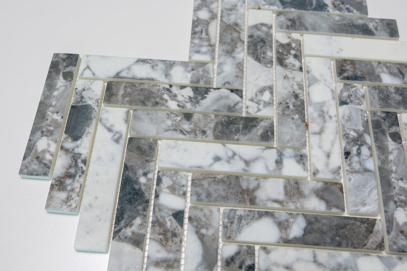 Terrazzo Grey Herringbone Mosaic