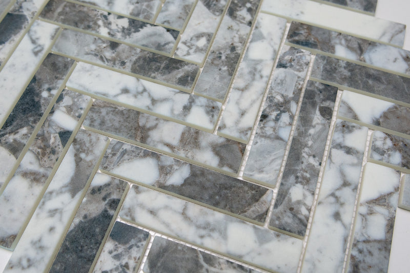 Terrazzo Grey Herringbone Mosaic